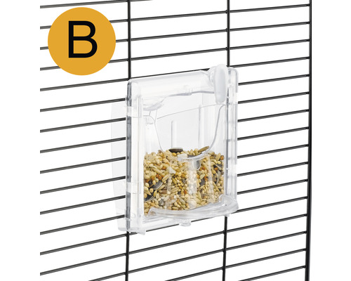 Kooi met transparante voederbak voor vogels