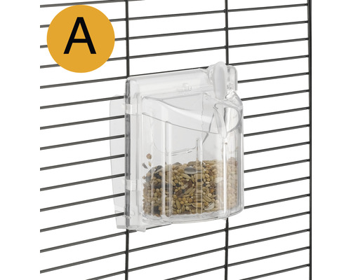 Vogelvoederbak van kunststof voor kooimontage