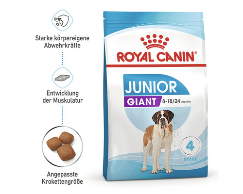 Verpakking Royal Canin Junior Giant hondenvoer voor honden van 8 tot 24 maanden