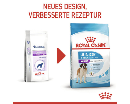 Afbeelding van twee verpakkingen Royal Canin Junior droog hondenvoer voor zeer grote rassen