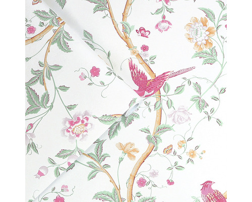 Behang met vogel-, bloem- en vlinderpatroon