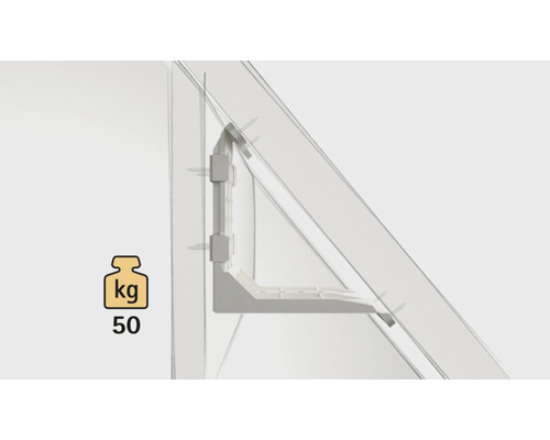 Symbool voor een maximale belasting van 50 kilogram van een plank