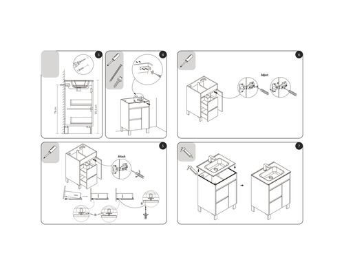 Montage-instructies voor een wastafelonderkast met wastafel