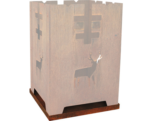 Roestkleurige vuurkorf met hert- en kruismotieven