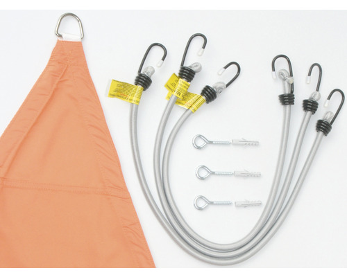 Driehoekig zonnescherm met bevestigingstouwen, haken en schroeven