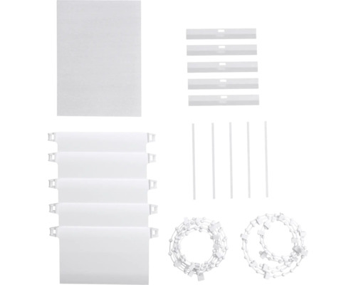 Verticale jaloezie onderdelen: stofbanen, verzwaringsplaten, draaistaven en kettingen