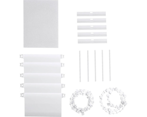 Onderdelen voor verticale jaloezieën inclusief lamellen, gewichtsplaat, ketting en afstandhouder