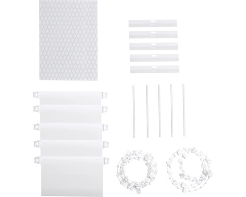 Verticale jaloezieën vervangingsonderdelen set bestaande uit verzwaringsplaten, kettingen, verbindingsstukken en afstandhouders