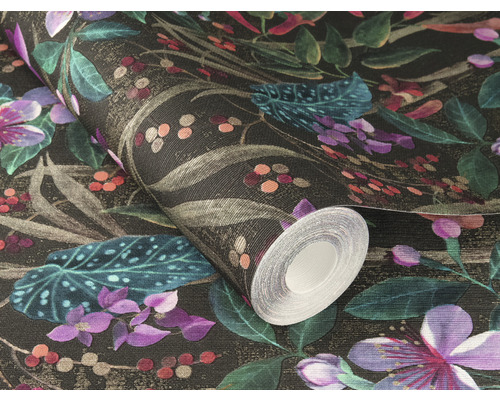 Rol behang met bloem- en bladerdessin