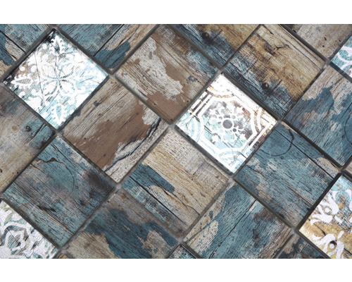 Mozaïektegels met hout- en patroondesign