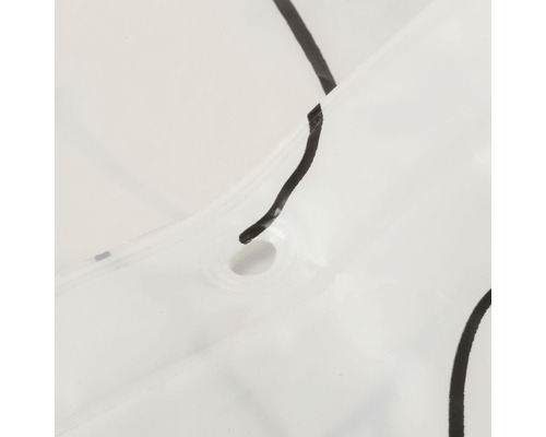 Gedetailleerde weergave van een transparant douchegordijn met patroon