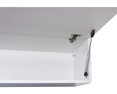 Detailopname van een geopende wandkast met fittingen en gasveer