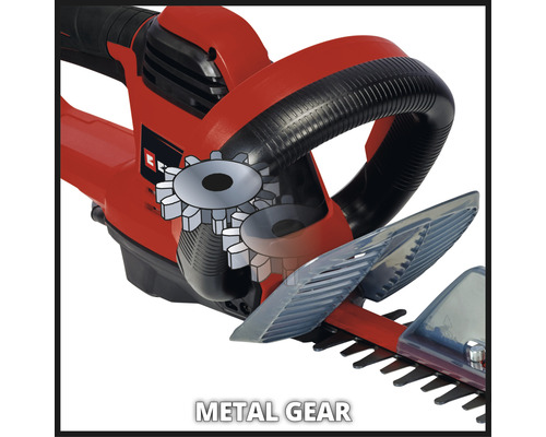 Einhell Elektrische Heggenschaar GE-EH 7067 (700 W, 670 mm zaaglengte, 30 mm tandafstand, zaagmateriaalopvangbak, handbeschermer, metalen tandwielaandrijving, kabelontlastingsklem, stootbeschermer), zwart, rood