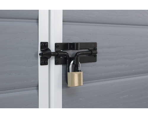 Schuifgrendel met hangslot op een grijze deur