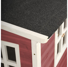Detailopname van een speelhuis met dakleer en houten frame