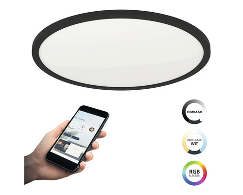 Zwarte plafondlamp bedienbaar via smartphone