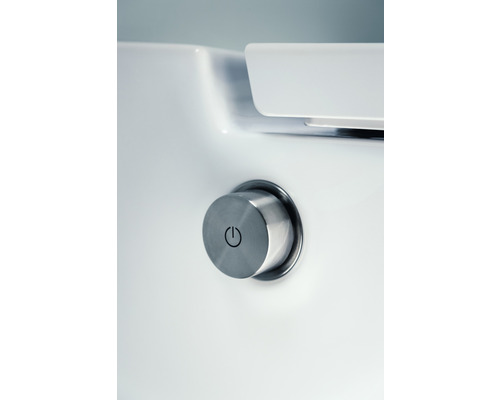 Close-up van een toiletspoeling met start-stopknop