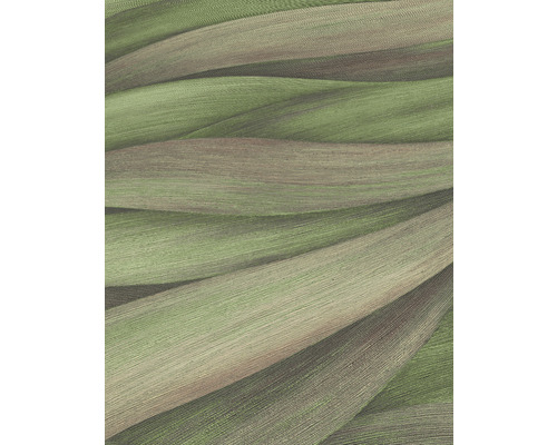 Gedetailleerde foto van een groen vliesbehang met golvende structuur.