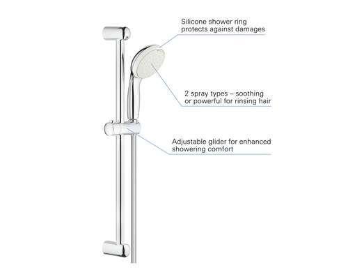 Douchestangset met handdouche en twee straalsoorten