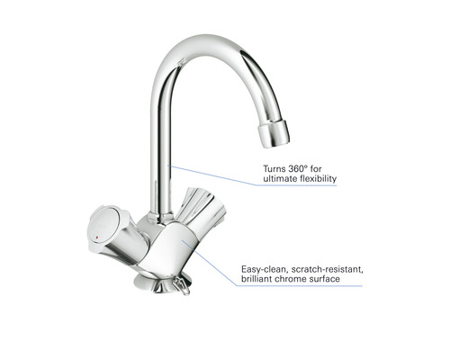 Keukenkraan van chroom met draaibare uitloop