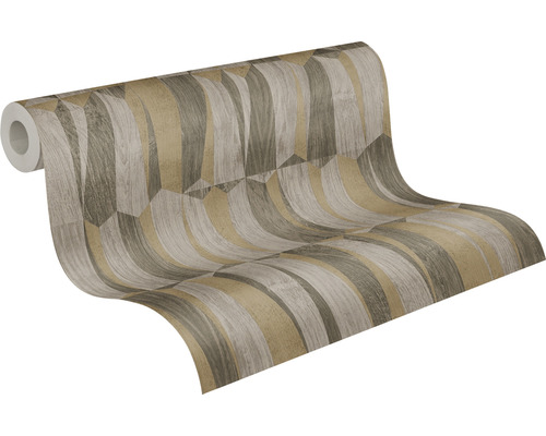 Rol behang met geometrisch patroon in houtlook