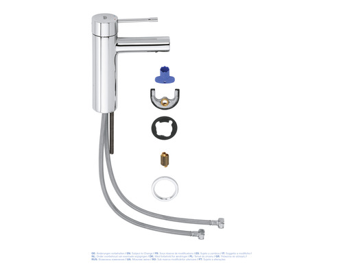 Opbouw van een wastafelmengkraan met flexibele slangen en montageaccessoires