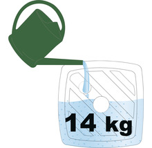 Illustratie van een gewicht van 14 kilogram door het vullen met water uit een gieter