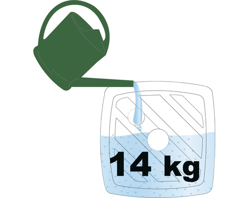 Illustratie van een gewicht van 14 kilogram door het vullen met water uit een gieter