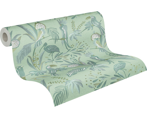 Rol behang met vogel- en plantmotief