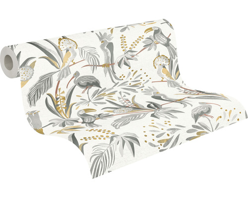 Rol behang met vogel- en plantenmotief