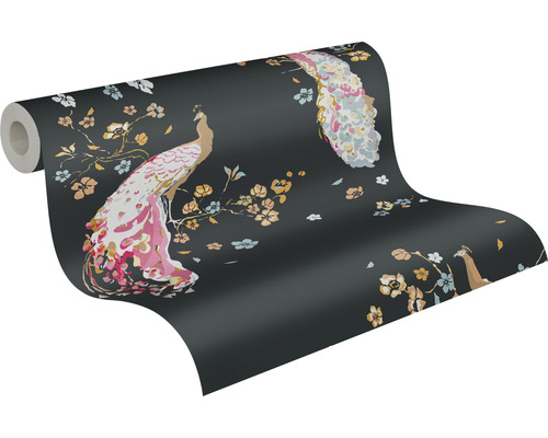 Rol behang met pauwen en bloemmotief