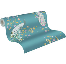 Behangrol met pauwen- en bloemenmotief