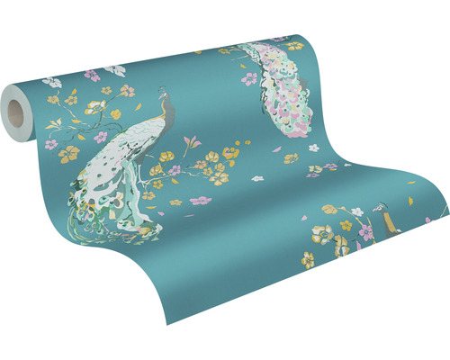 Behangrol met pauwen- en bloemenmotief