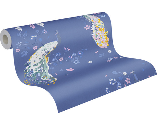 Rol behang met pauwen en bloemmotieven