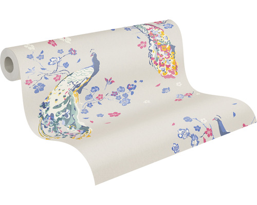 Behangrol met pauwen en bloemmotieven