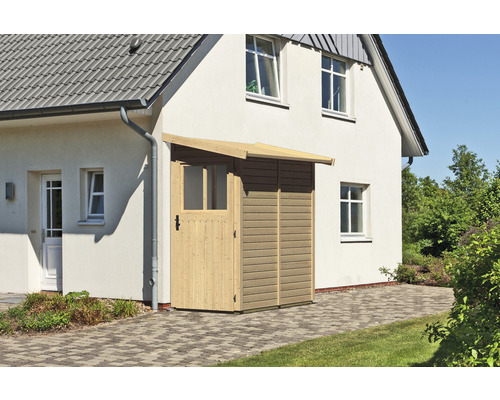 Houten kast met afdak voor een huis