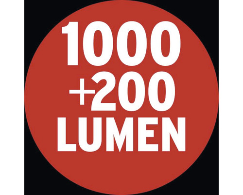 Symbool voor 1000 plus 200 lumen lichtstroom