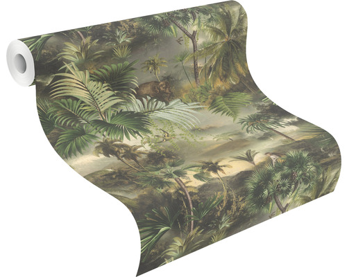 Rol behang met jungle motieven en tropische planten