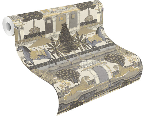 Behangrol met paarden-, tijger- en pauwenmotief