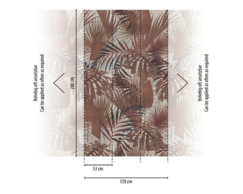 Behangpaneel met bladerpatroon en maataanduidingen