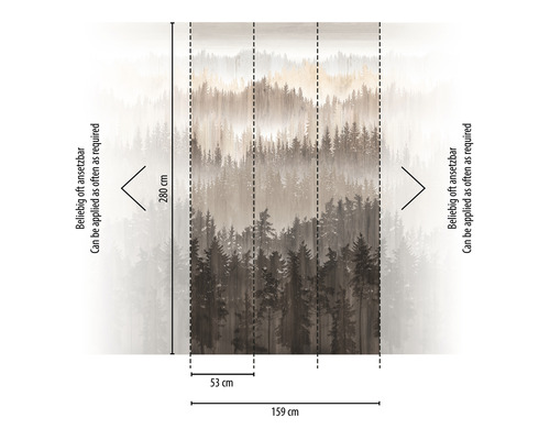 Bosbehang met boommotief en maatvoering