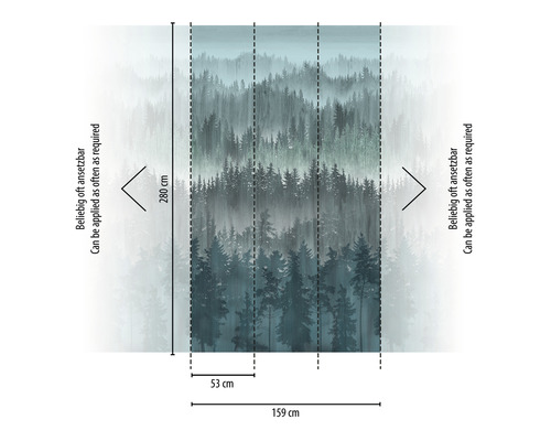 Fotobehang met bosmotief en maataanduidingen