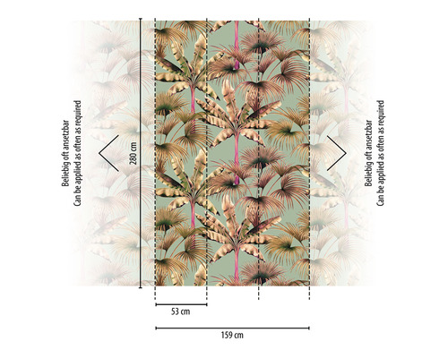 Fotobehang met palmmotief en maataanduidingen