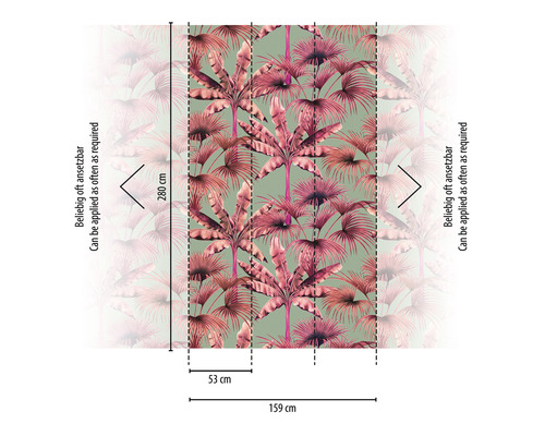 Behang met palmmotief en maataanduidingen