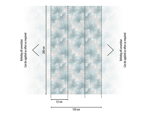 Behang met palmmotief en maataanduidingen