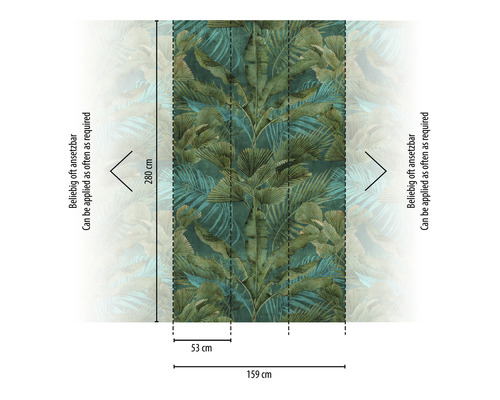 Behang met junglepatroon, afmetingen: 280 cm hoog, 159 cm breed