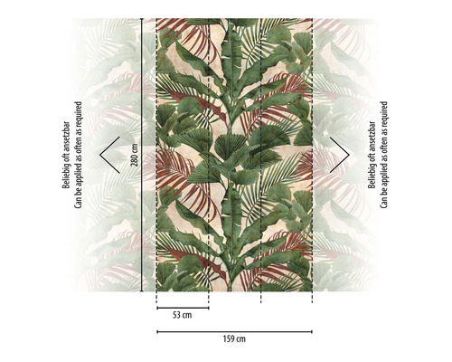 Fotobehang met tropisch plantenpatroon en maatgegevens