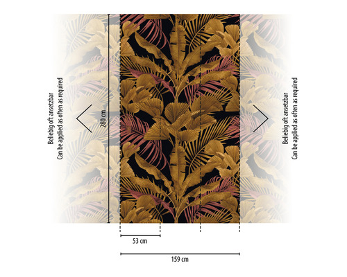 Fotobehang met bladerpatroon en maataanduidingen