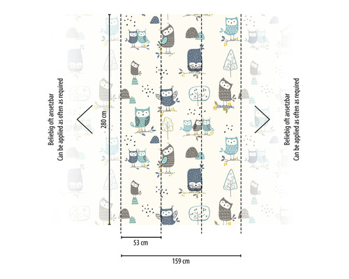 Behang met uilenpatroon en maataanduidingen