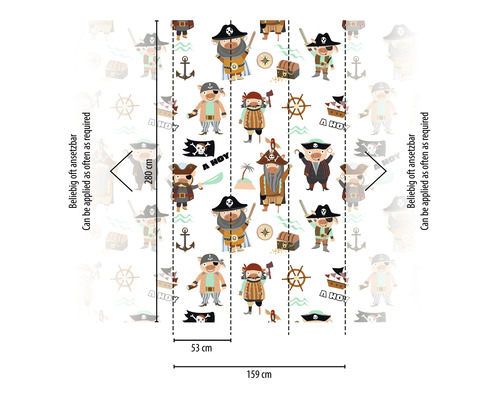 Behang met piratenmotieven en maataanduidingen